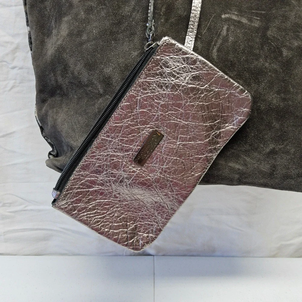 Baldinini Trend‎ Tote Bag Womens Large Gray Suede Shearling Italy Metallic